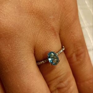 Real Sterling Silver 925. Aquamarine stone and Cubic Zirconia. Elegant design.